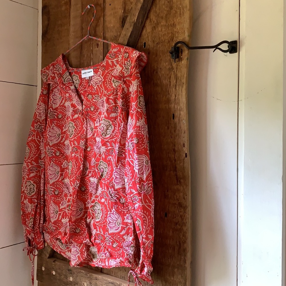 NWT Red Floral Antik Batik Top S 38 lovely!! - Picture 3 of 9